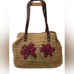 Etienne Aigner Vintage Boho Floral Raffia Tote 🌸